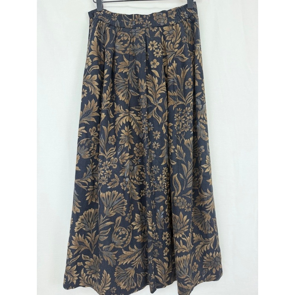 Vintage 90s Worthington Black Gold Floral Rayon Maxi Skirt Size 6 Whimsigoth
